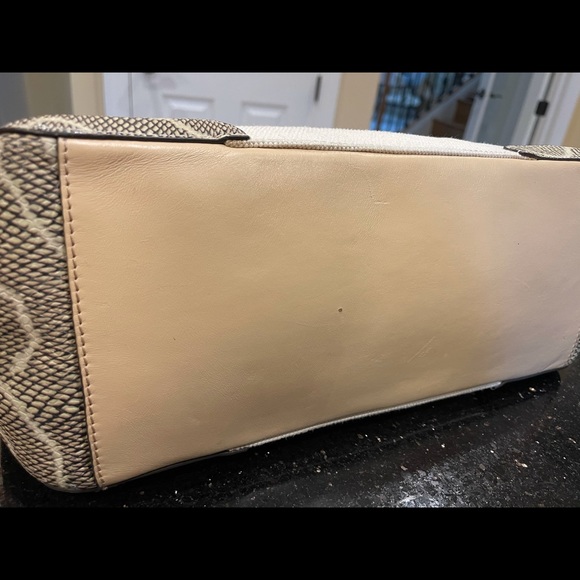 TORY BURCH PYTHON SNAKESKIN LEATHER COLOR BLOCK W/CANVAS SHOULDER BAG HANDBAG - Picture 11 of 16